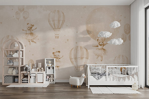 A group of teddy bears and hot air balloons