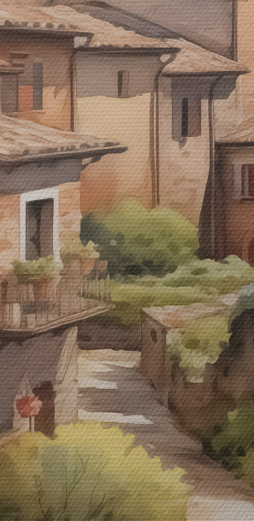 Aquarellmalerei eines Dorfes
