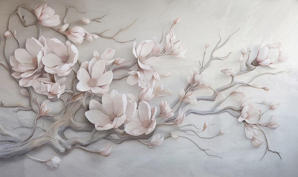 Gemälde mit Blumen an einer Wand Gemälde mit Blumen an einer Wand