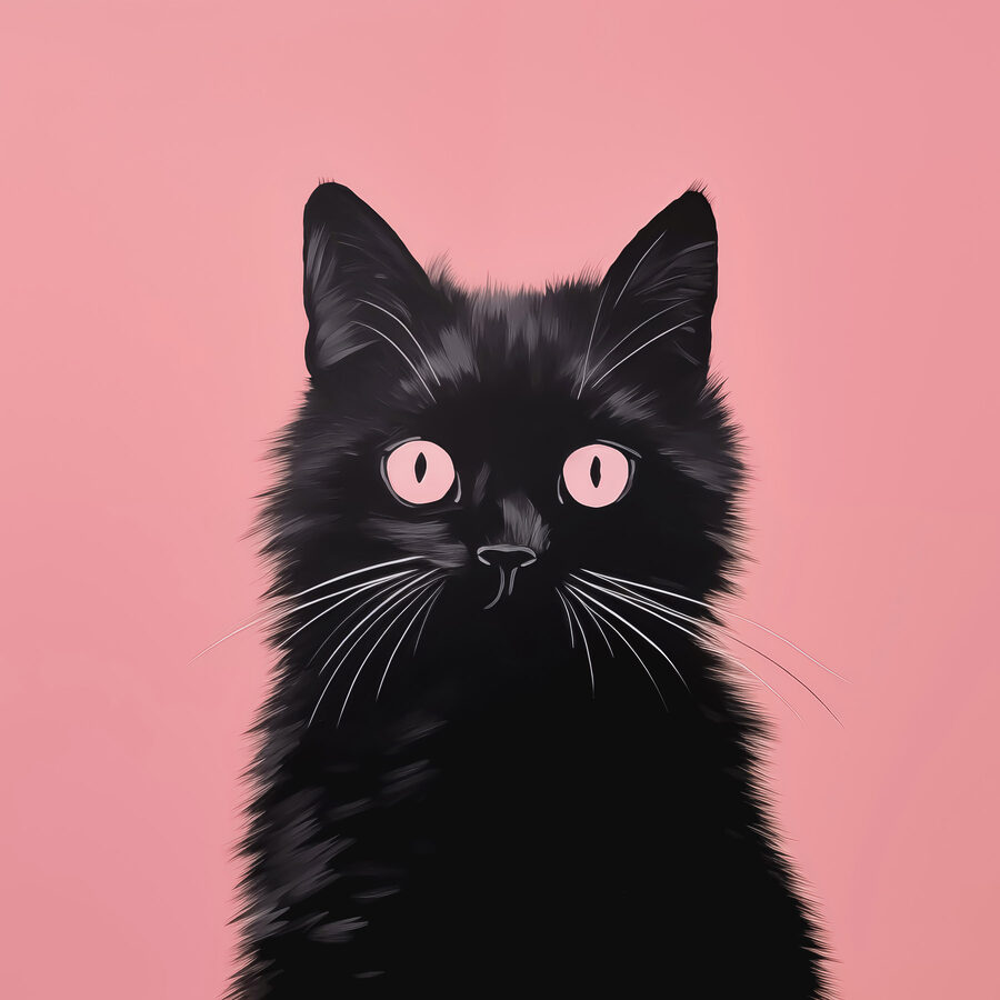 Schwarze Katze mit rosa Augen