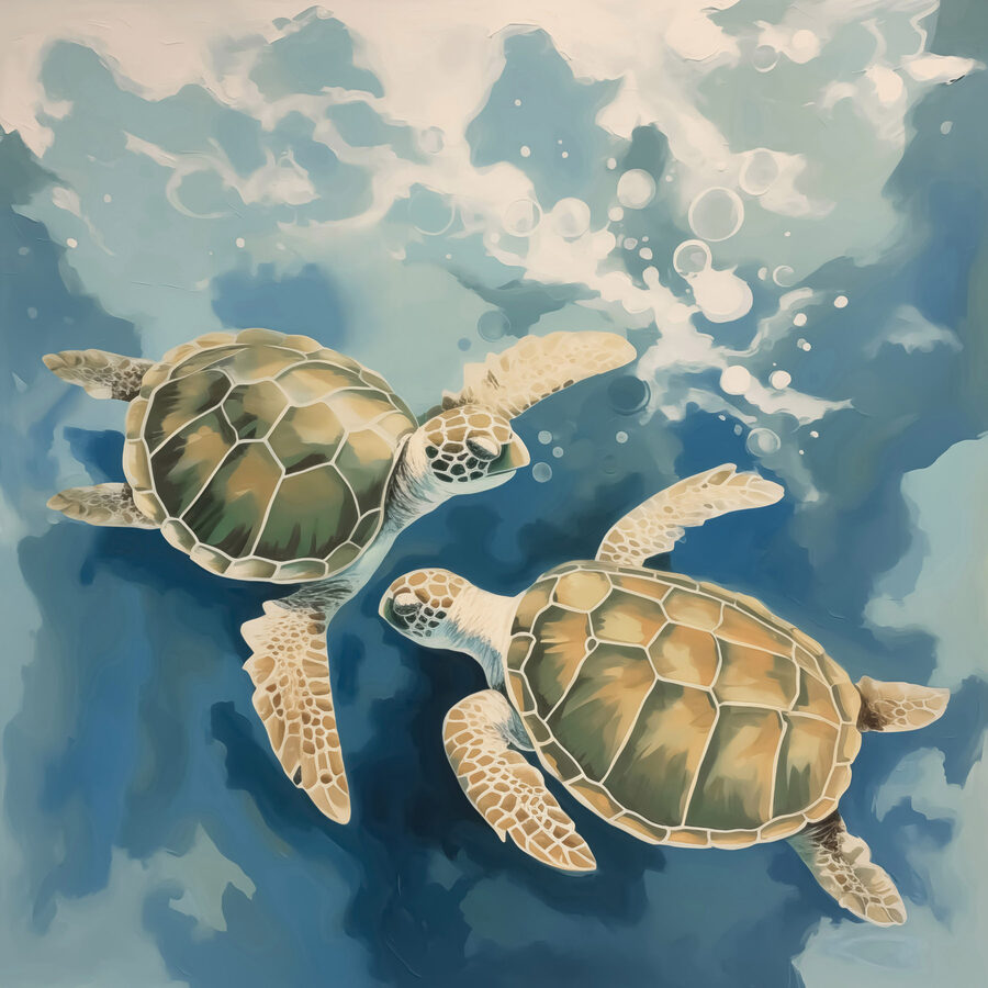 Ein paar Schildkröten schwimmen im Wasser