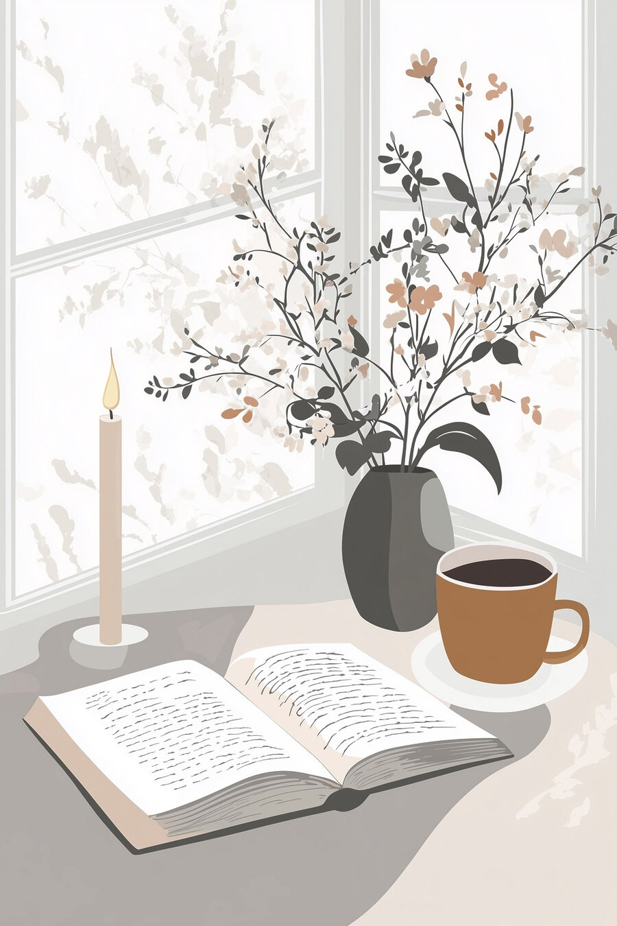 Buch und eine Tasse Kaffee auf einem Tisch