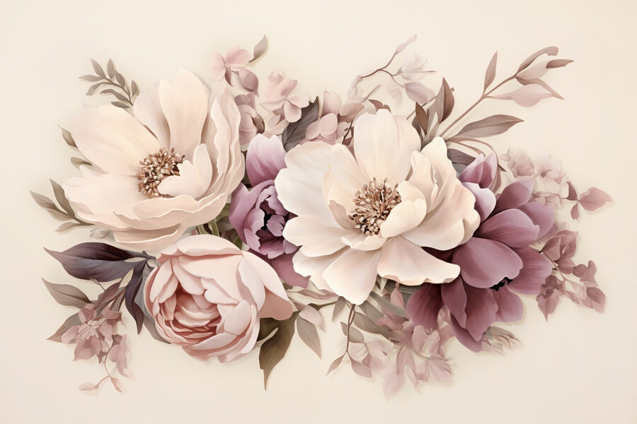 Gruppe von Blumen auf einem weißen Hintergrund
