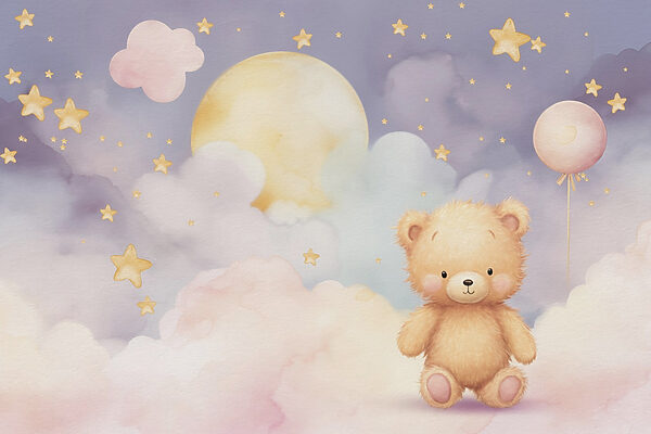 Teddy bear sitting on a cloud