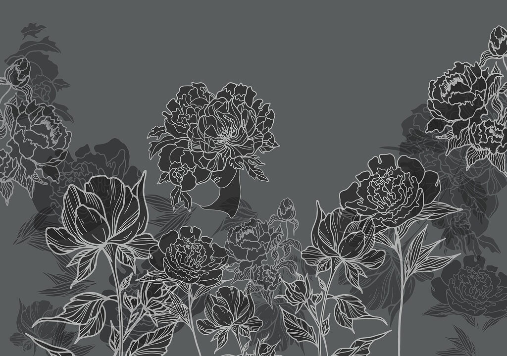 Gruppe von Blumen auf grauem Hintergrund Gruppe von Blumen auf grauem Hintergrund