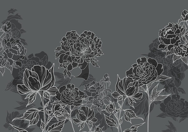 Gruppe von Blumen auf grauem Hintergrund Gruppe von Blumen auf grauem Hintergrund