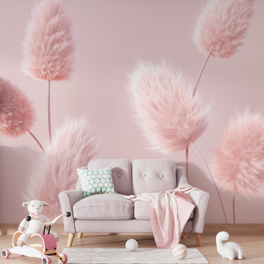 A group of fluffy pink flowers