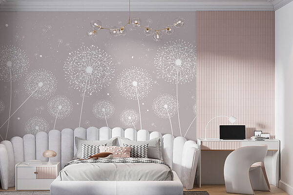 A white dandelions on a grey background