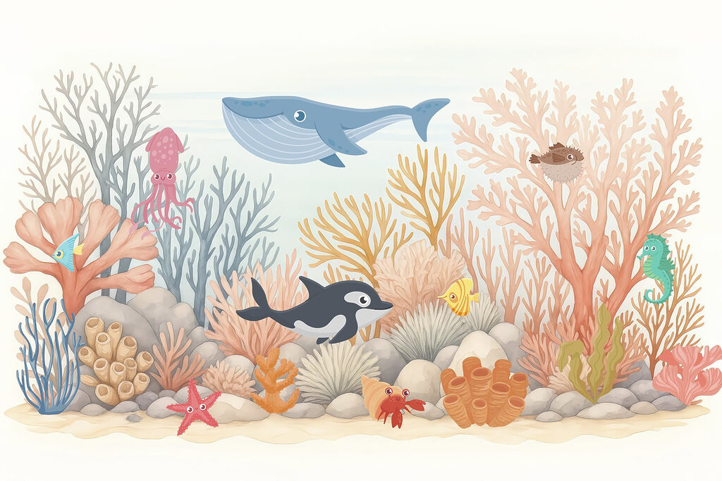 Meeresleben mit Korallen und Fischen Meeresleben mit Korallen und Fischen