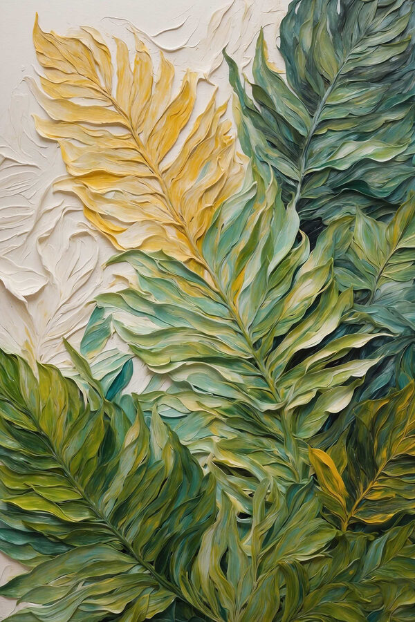 Painting of leaves on a white surface