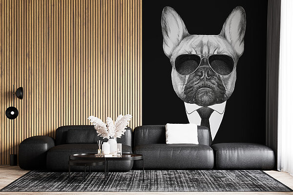 Ein Hund mit Sonnenbrille und Anzug Ein Hund mit Sonnenbrille und Anzug