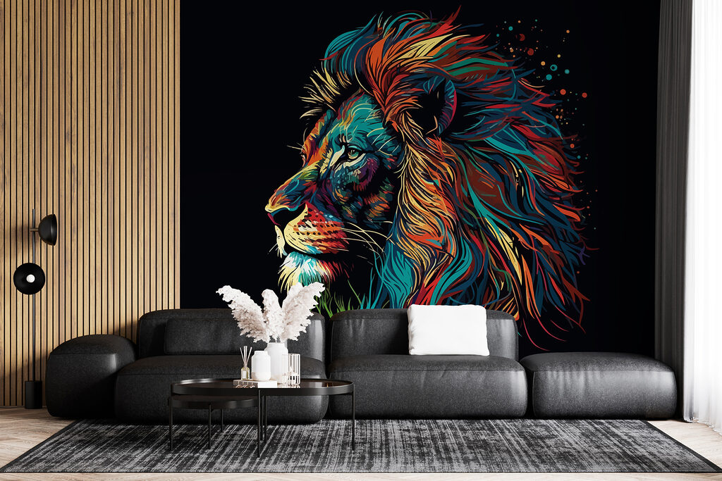 A colorful lion with long mane