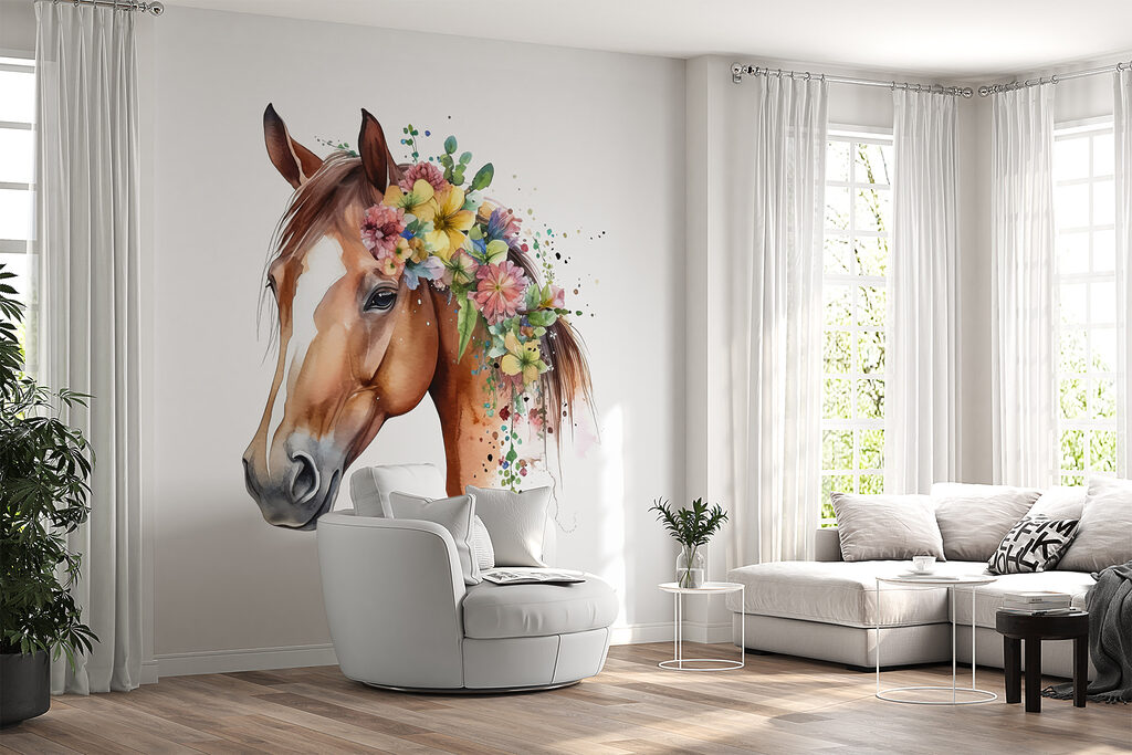 u98192pig28mr 1024x683 - Ein Aquarell eines Pferdes mit Blumen auf dem Kopf