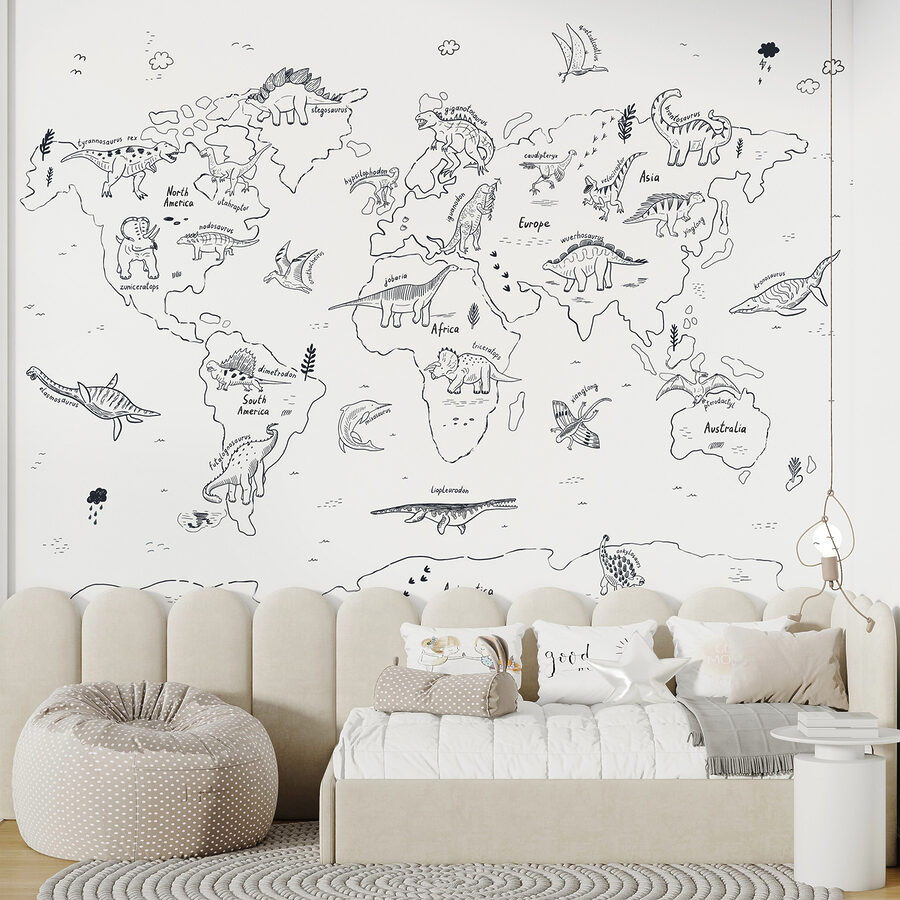 Eine Karte der Welt mit Dinosauriern