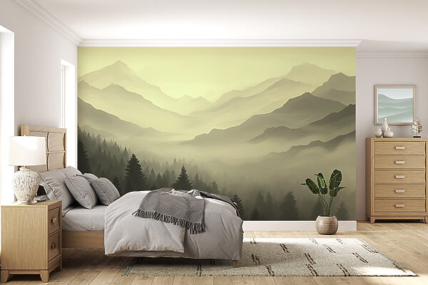 Neblige Berglandschaft mit Bäumen Neblige Berglandschaft mit Bäumen