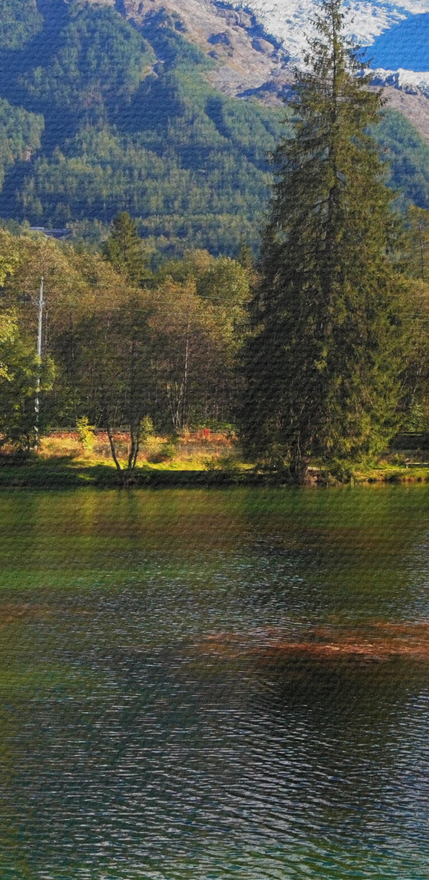 Ein von Bäumen und Bergen umgebener See Ein von Bäumen und Bergen umgebener See