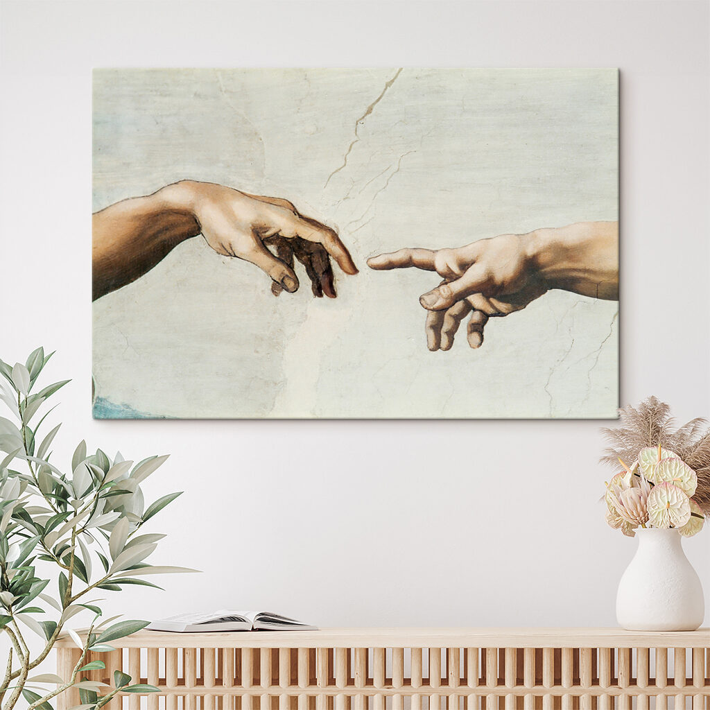 A painting of hands touching each other