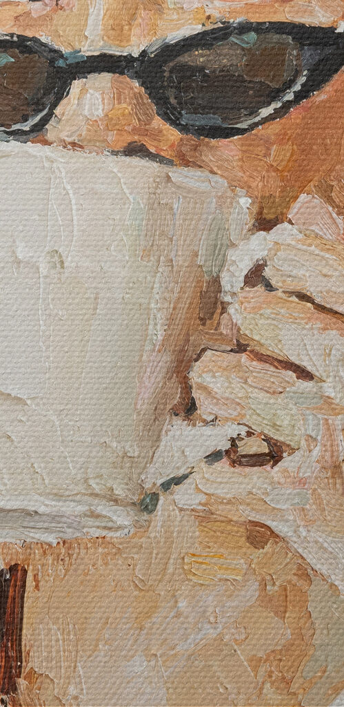 A painting of a woman holding a cup