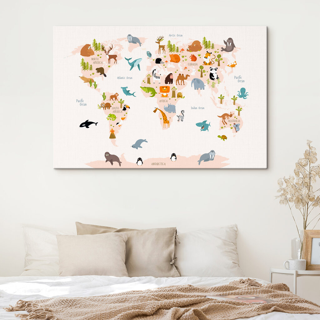 A map of the world with animals