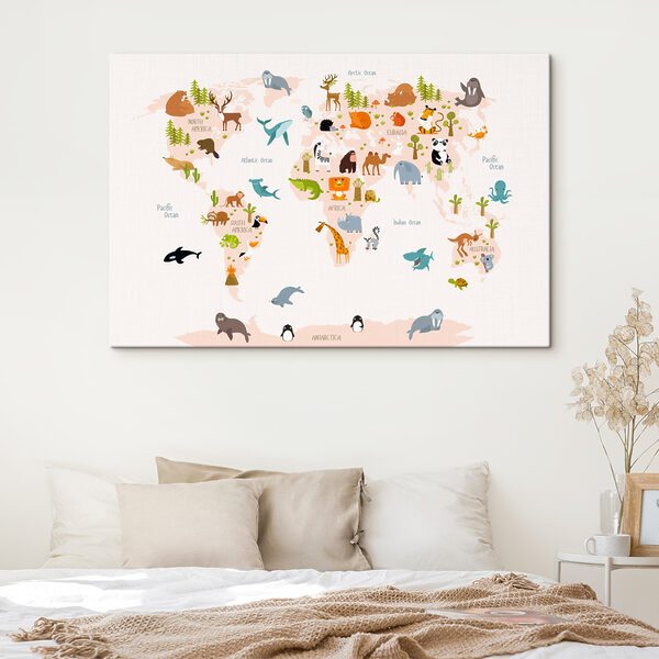 A map of the world with animals