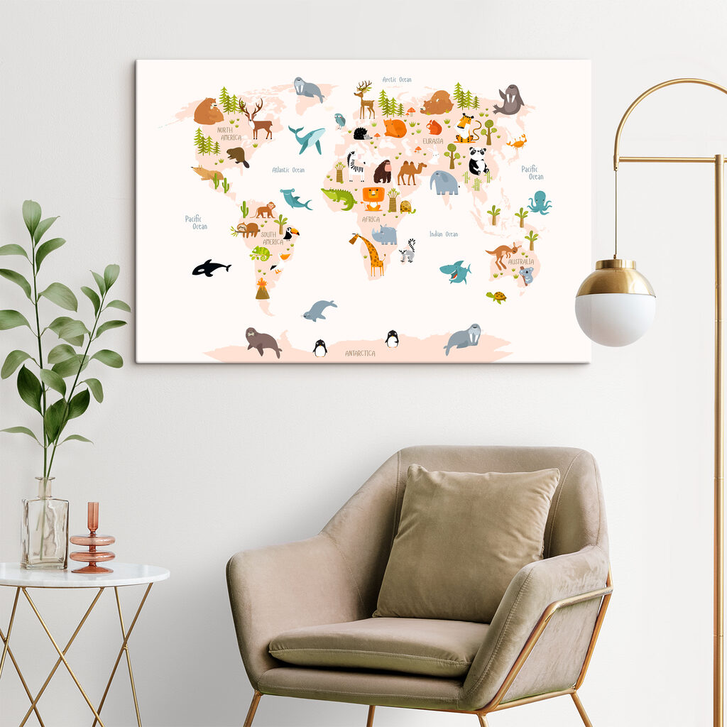 A map of the world with animals