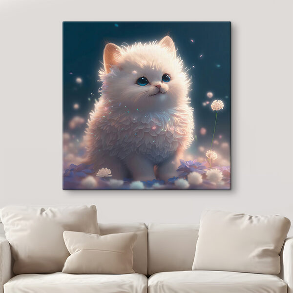 Eine weiße, flauschige Katze mit blauen Augen Eine weiße, flauschige Katze mit blauen Augen