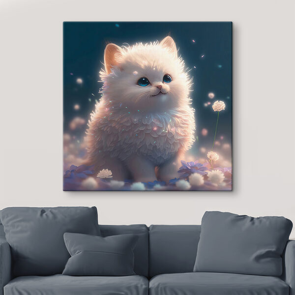 Eine weiße, flauschige Katze mit blauen Augen Eine weiße, flauschige Katze mit blauen Augen