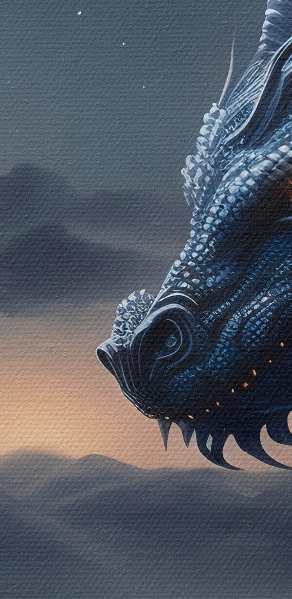 Ein blauer Drache mit einem Mond im Hintergrund Ein blauer Drache mit einem Mond im Hintergrund