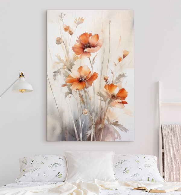 Ein Gemälde mit orangefarbenen Blumen Ein Gemälde mit orangefarbenen Blumen