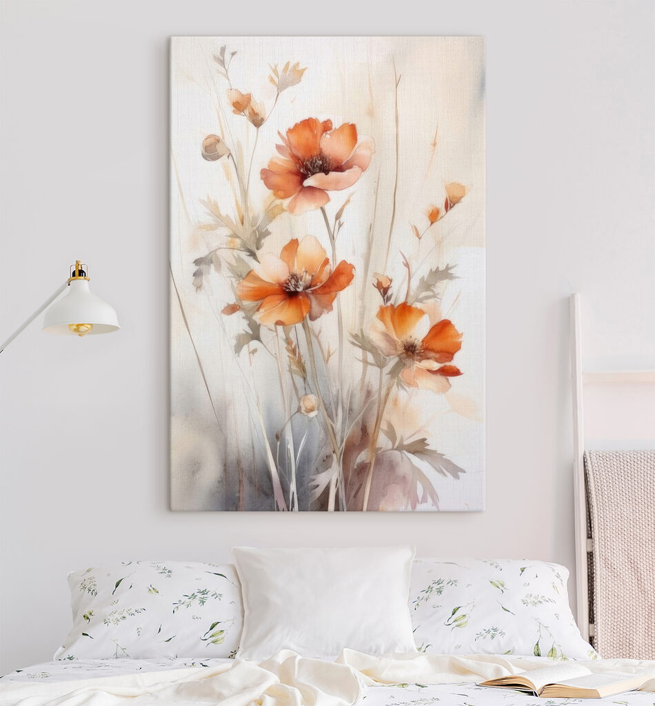 A painting of orange flowers