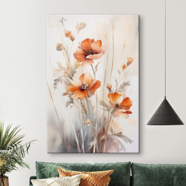 Ein Gemälde mit orangefarbenen Blumen Ein Gemälde mit orangefarbenen Blumen