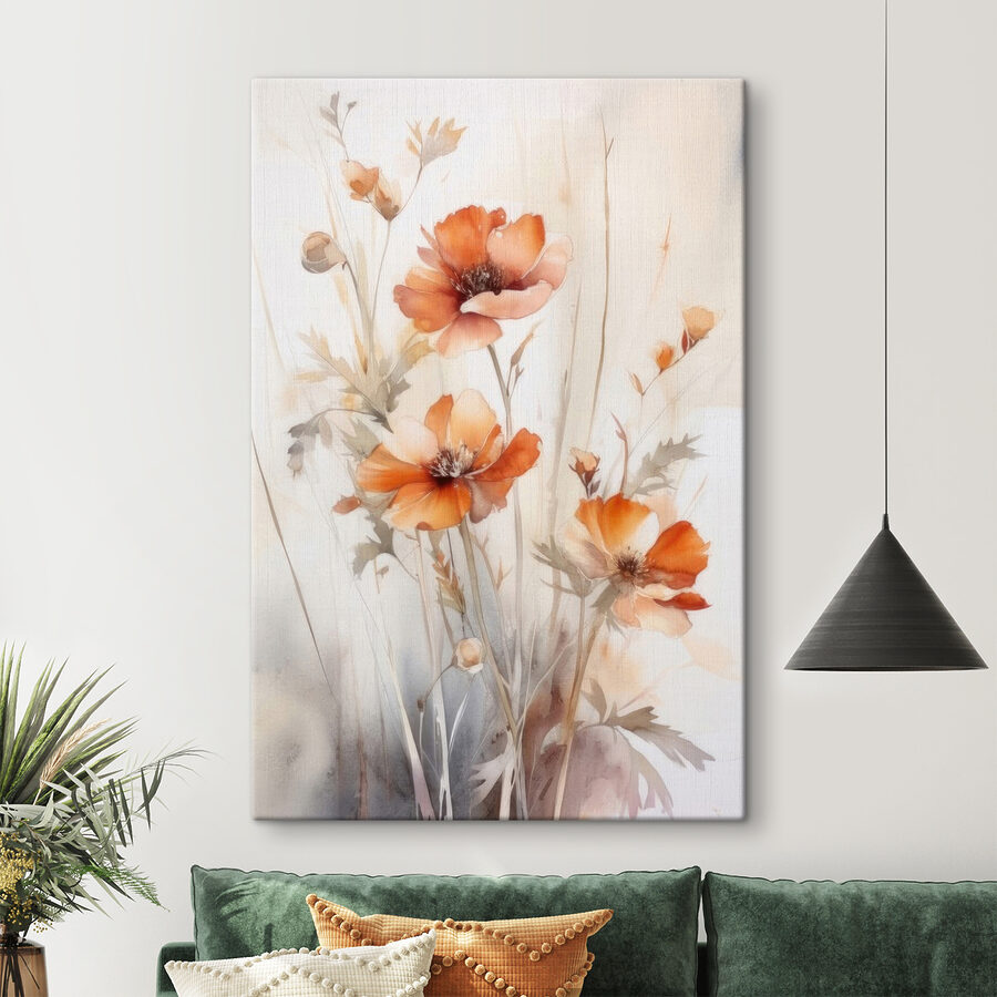 Ein Gemälde mit orangefarbenen Blumen