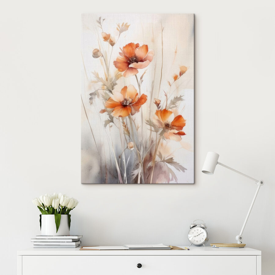 Ein Gemälde mit orangefarbenen Blumen