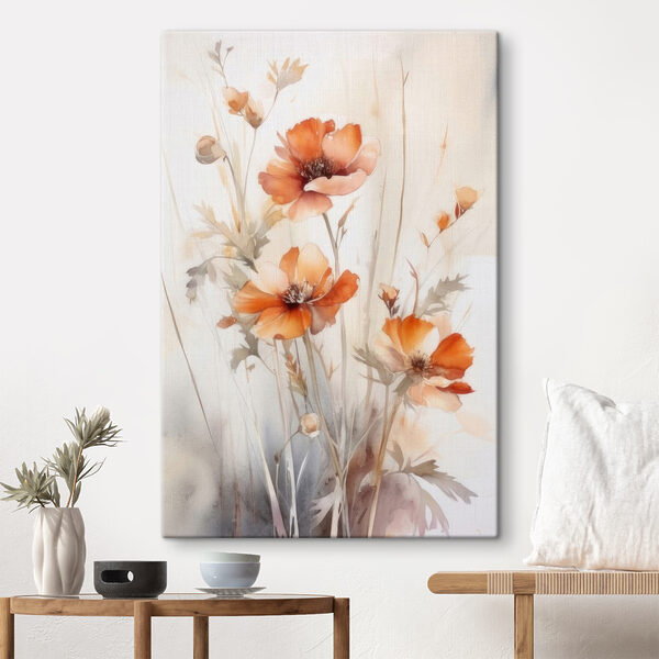 Ein Gemälde mit orangefarbenen Blumen Ein Gemälde mit orangefarbenen Blumen