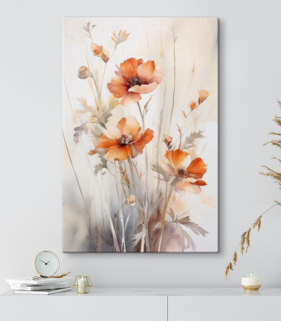 Ein Gemälde mit orangefarbenen Blumen