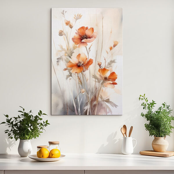 Ein Gemälde mit orangefarbenen Blumen Ein Gemälde mit orangefarbenen Blumen