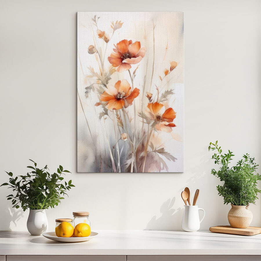 Ein Gemälde mit orangefarbenen Blumen