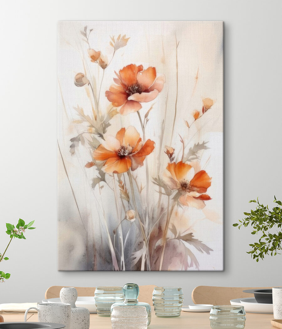 Ein Gemälde mit orangefarbenen Blumen