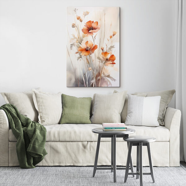 Ein Gemälde mit orangefarbenen Blumen Ein Gemälde mit orangefarbenen Blumen