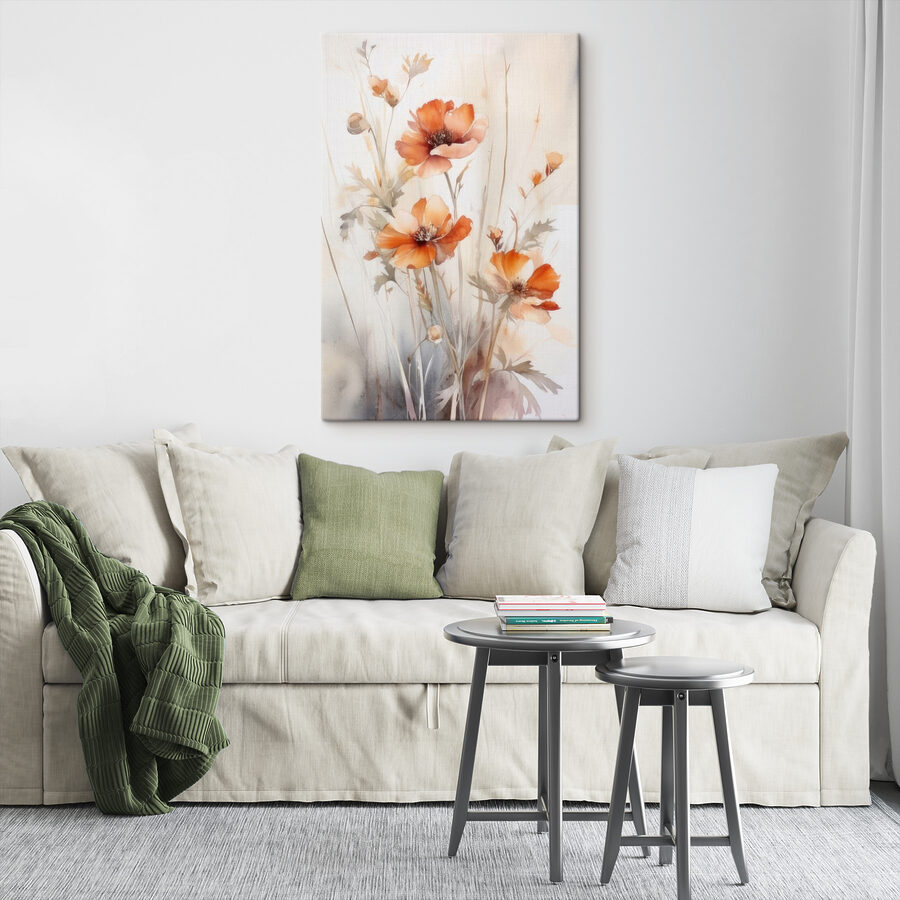 Ein Gemälde mit orangefarbenen Blumen