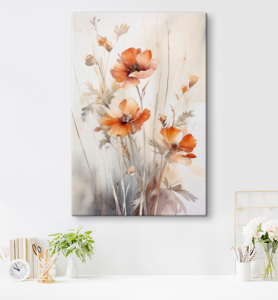 Ein Gemälde mit orangefarbenen Blumen