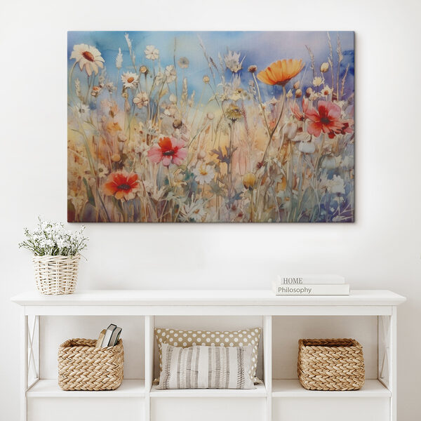 Ein Gemälde mit Blumen und Gras Ein Gemälde mit Blumen und Gras