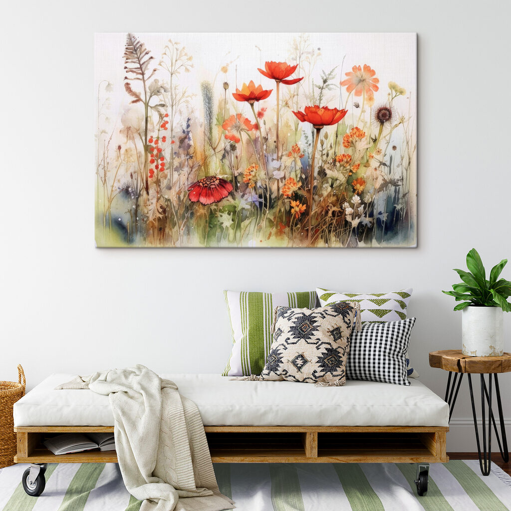 A painting of flowers and plants