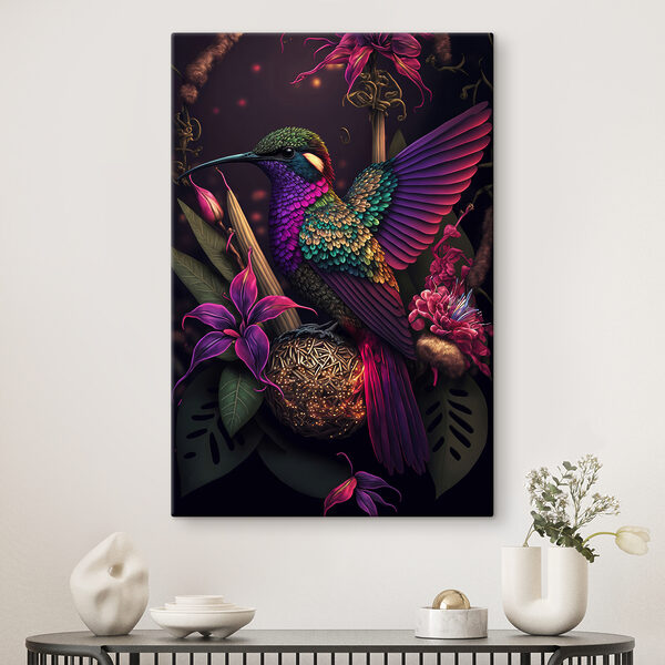 Ein bunter Vogel sitzt auf einem Blumenstrauß Ein bunter Vogel sitzt auf einem Blumenstrauß