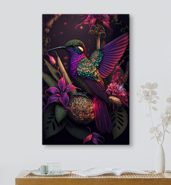 Ein bunter Vogel sitzt auf einem Blumenstrauß Ein bunter Vogel sitzt auf einem Blumenstrauß