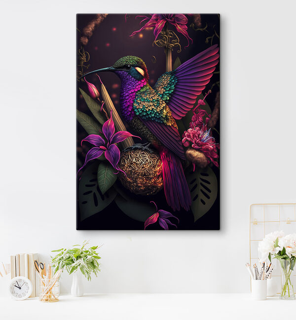 Ein bunter Vogel sitzt auf einem Blumenstrauß Ein bunter Vogel sitzt auf einem Blumenstrauß