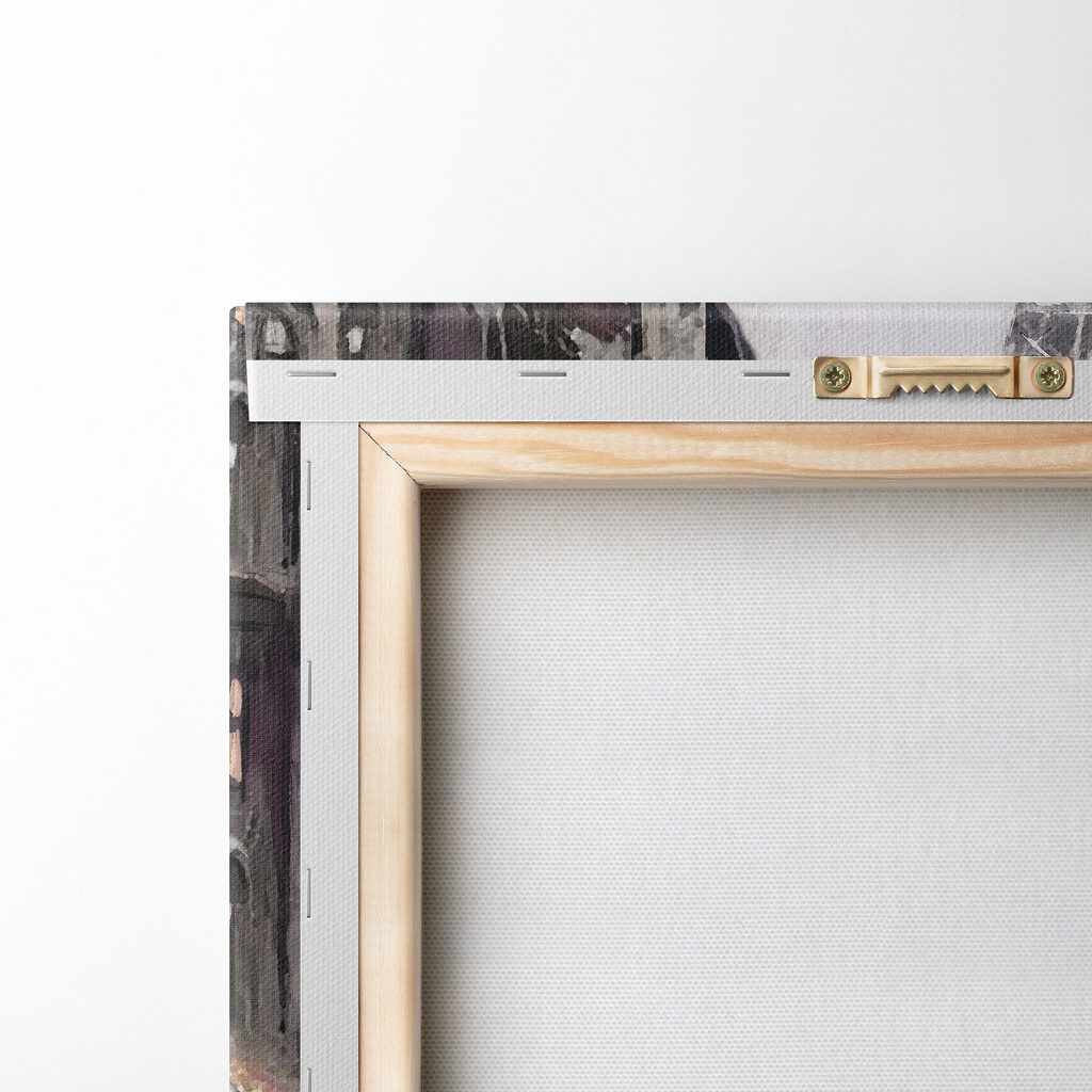 A painting of people walking with umbrellas in a city A painting of people walking with umbrellas in a city