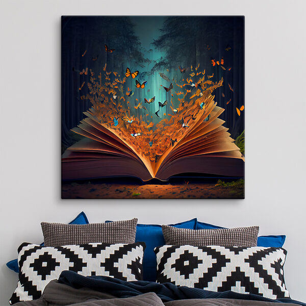 A book with butterflies coming out of it