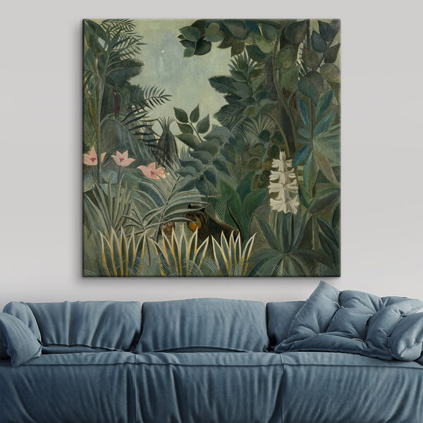 A painting of a jungle with plants and flowers