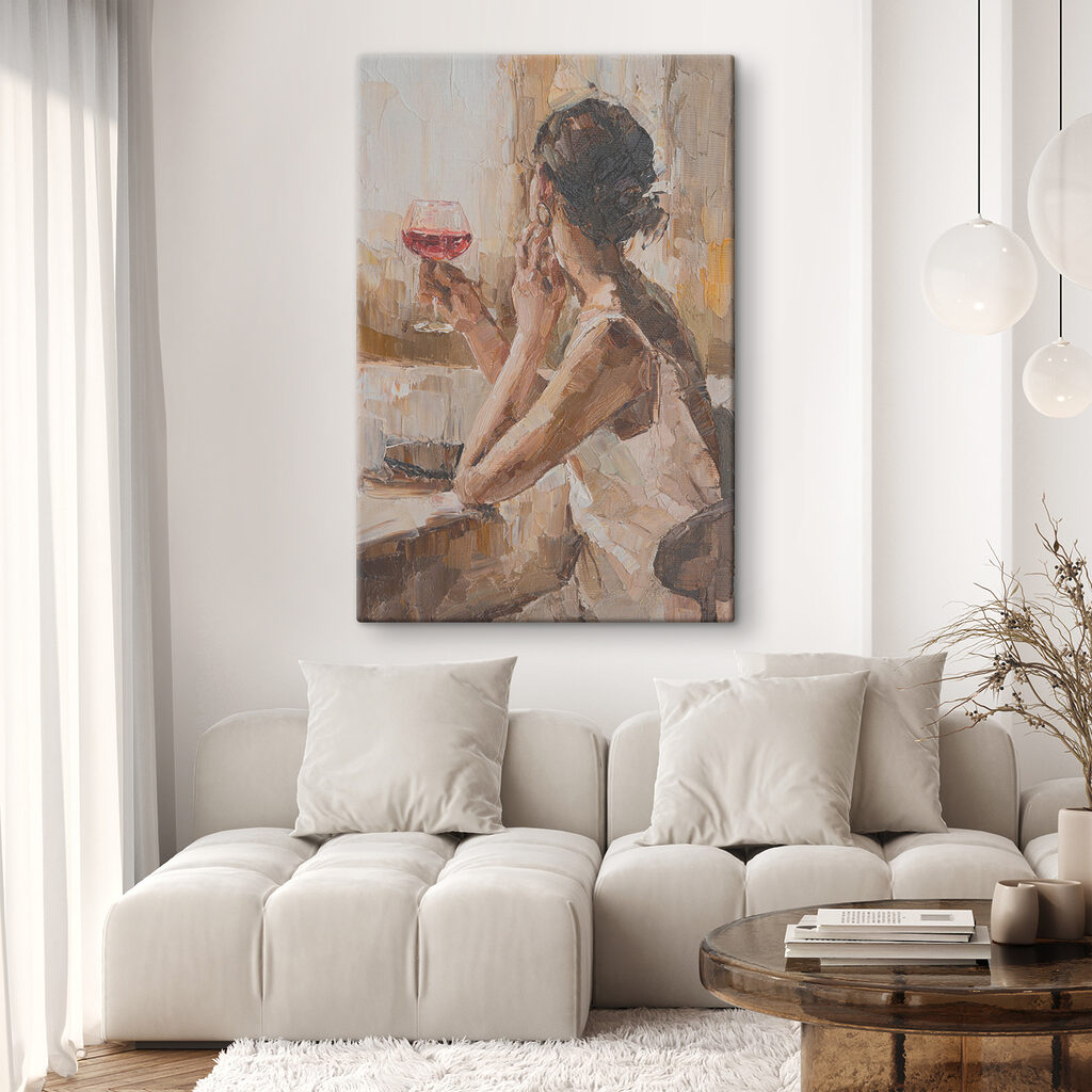 A painting of a woman holding a glass of wine A painting of a woman holding a glass of wine